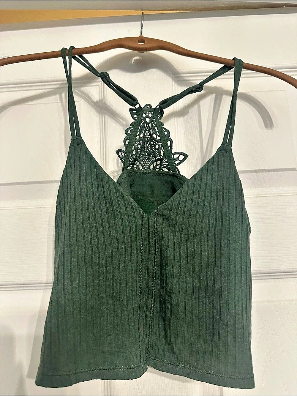 Aerie Lace Detail Ribbed Camisole in Green Like New